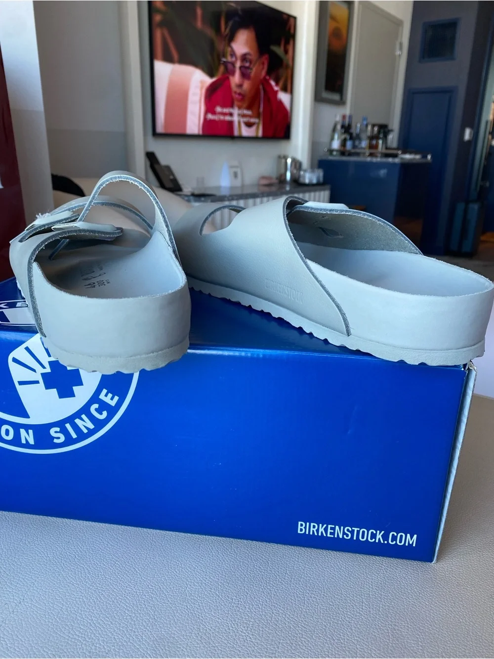 NIB Birkenstock Men's  Arizona Two-Buckle Slide Sandals 13 46 mineral gray